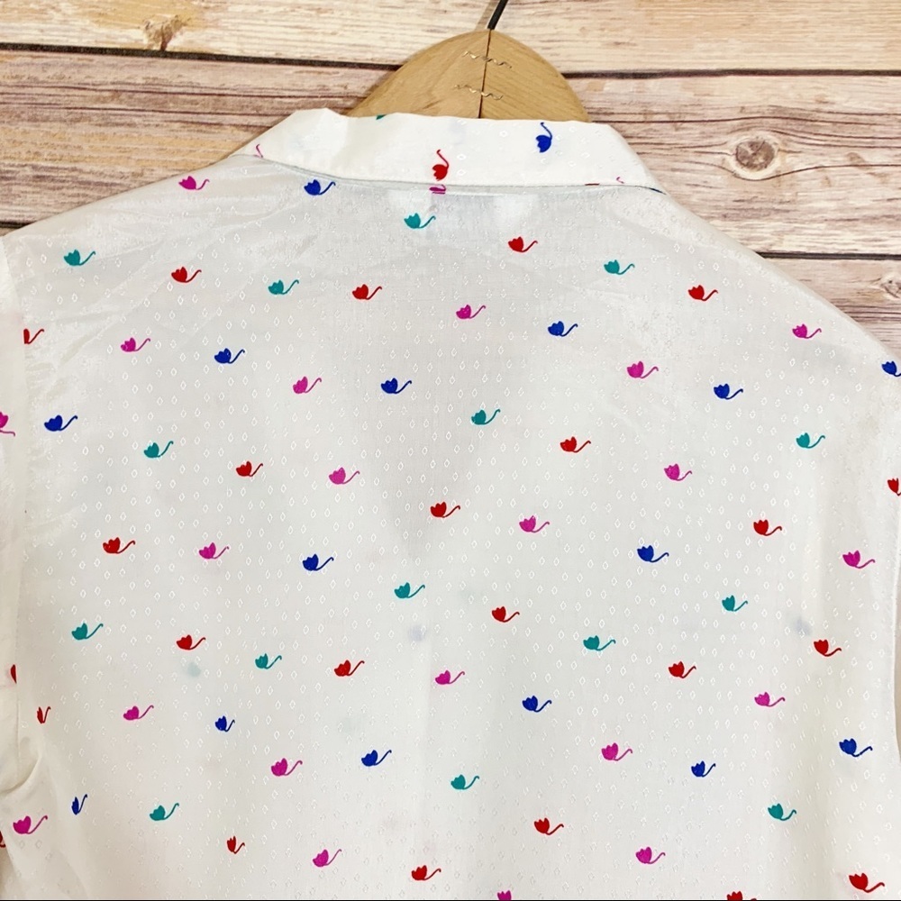 Vintage 1980s Cheryl Tiegs White Blouse Rainbow Flowers Tulips Long Sleeve - Picture 6 of 8